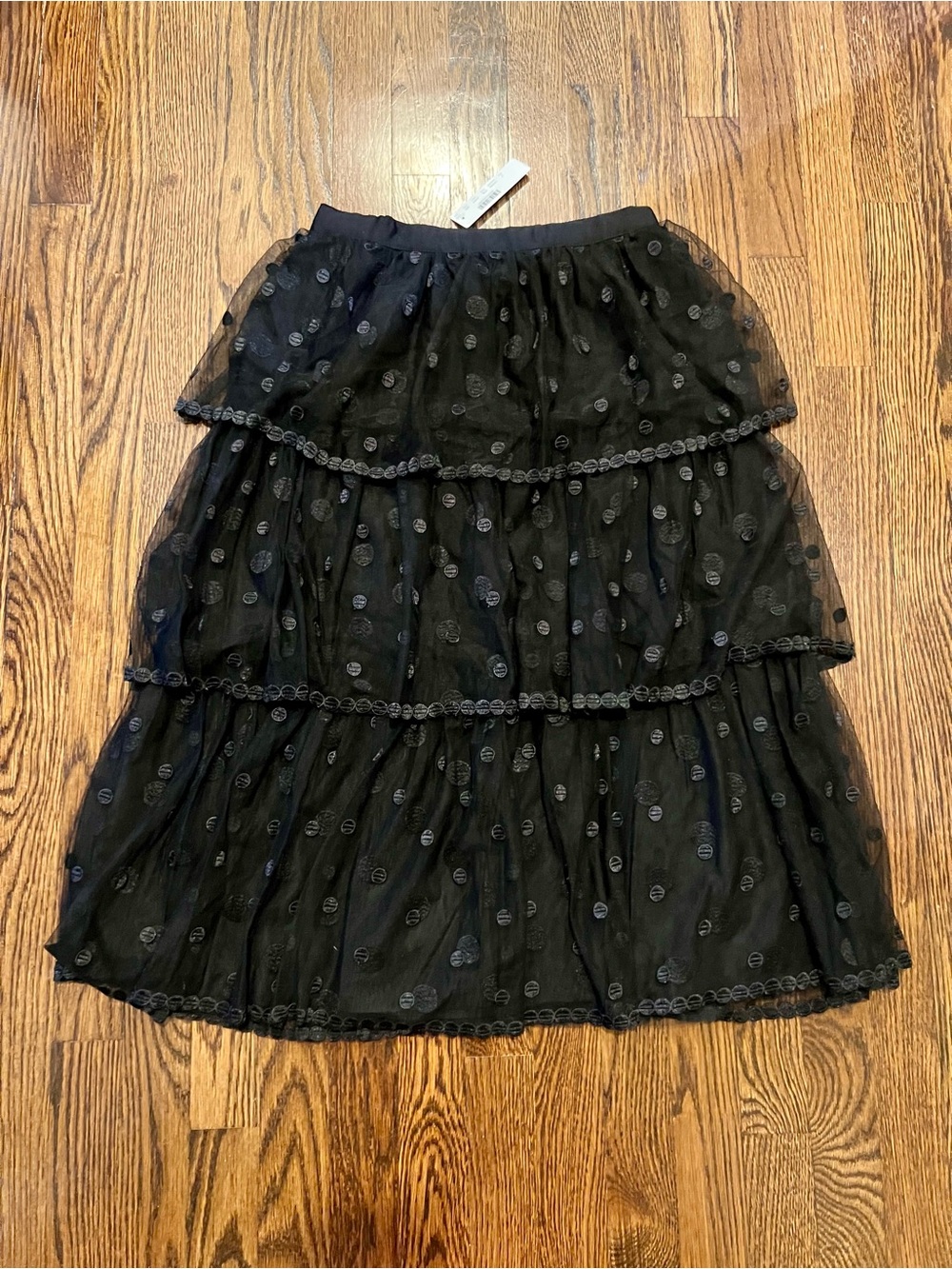 Black Tiered Polka Dot Midi Skirt